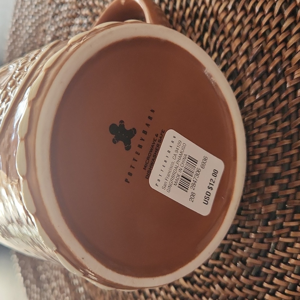 Pottery Barn, Gingerbread Brown & White Ceramic Mug letter "O" NWT - Picture 3 of 16